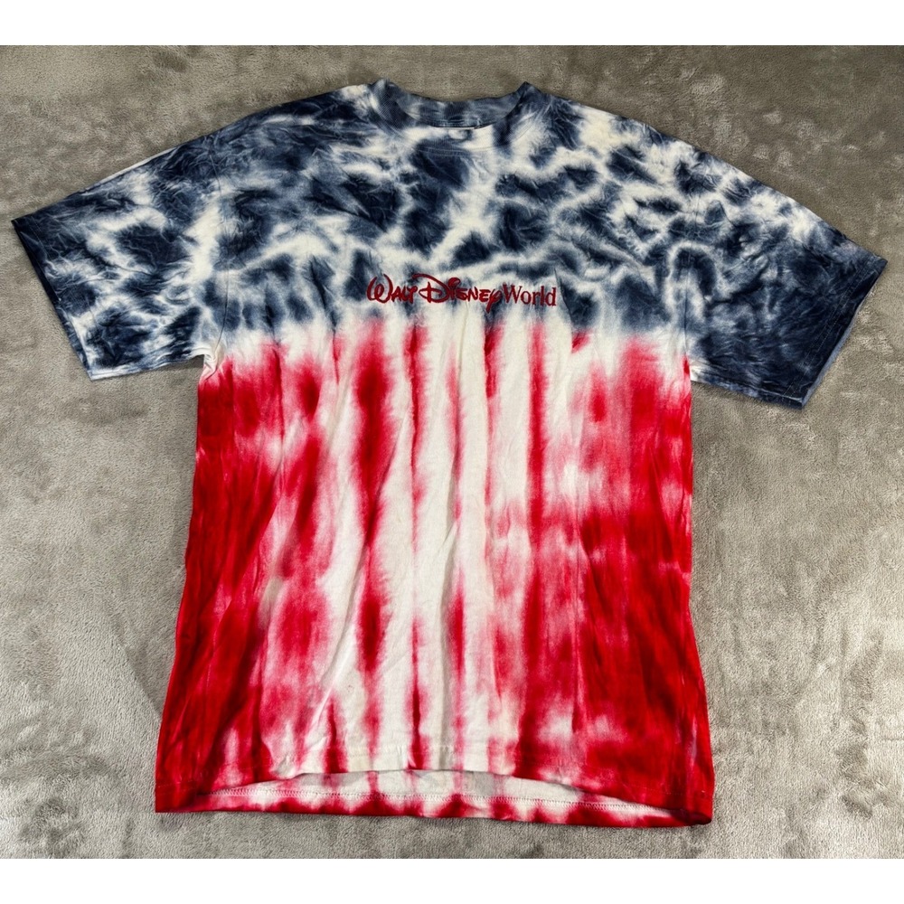 Walt Disney World T-Shirt Men Large Red White Blue Excellent Tie Dye Patriotic
